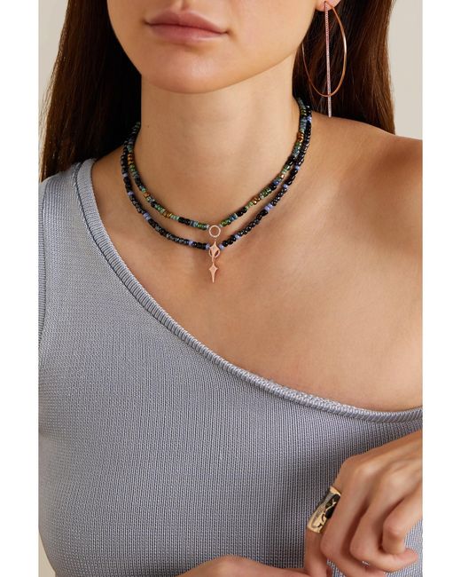 Diane Kordas Natural Kette Mit Details Aus 14 Karat Roségold, Zierperlen Und Diamanten