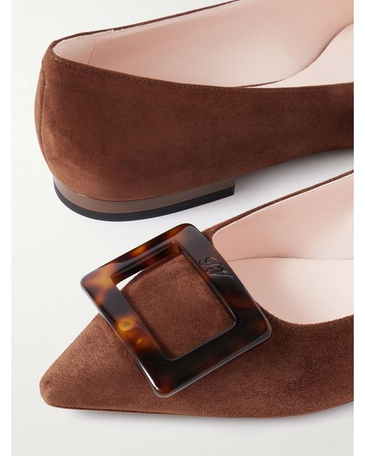 Roger Vivier Brown Gommettine Buckled Suede Ballet Flats