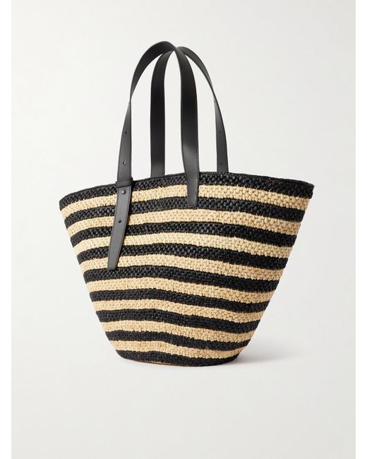 LIE STUDIO Natural The Bianca Large Leather-Trimmed Striped Raffia Tote