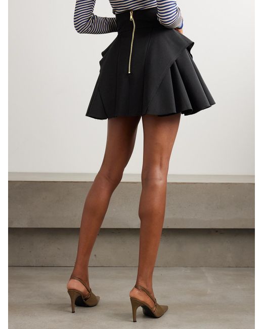 Balmain Black Minirock Aus Grain De Poudre Aus Wolle Mit Falten Und Zierknöpfen