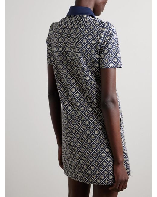 Tory Sport Blue Jacquard-Knit Mini Dress