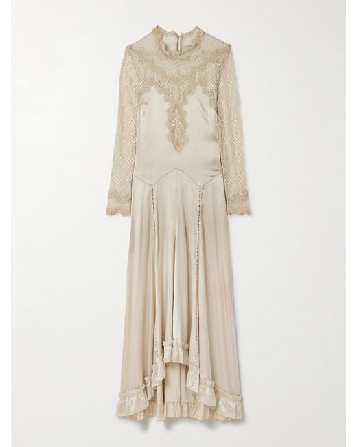 Isabel Marant Natural Dolores Maxikleid Aus Satin Aus Einer Seidenmischung Mit Einsätzen Aus Schnurgebundener Spitze