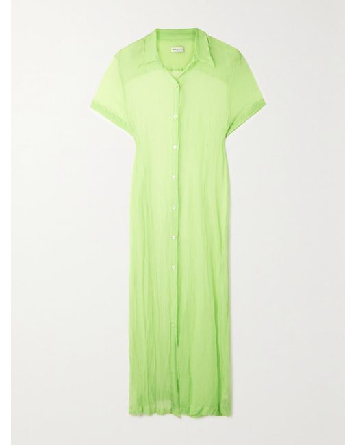 Dries Van Noten Green Crinkled Silk-Chiffon Midi Shirt Dress