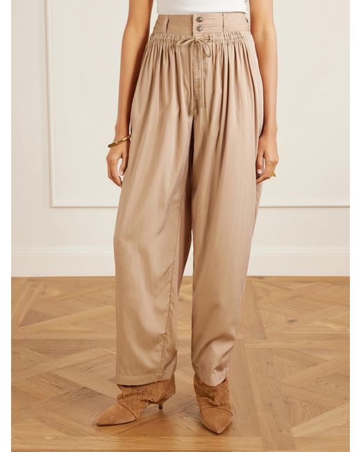Isabel Marant Natural Inaya Satin Wide-Leg Pants