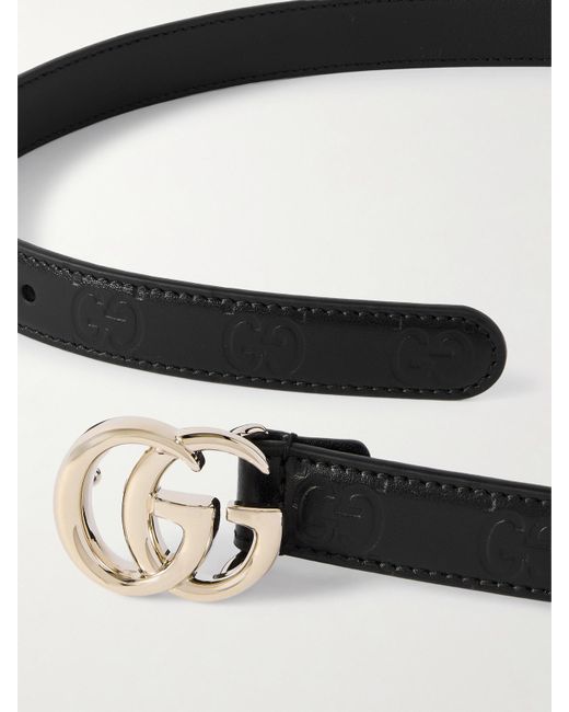 Gucci Black Gg Marmont 2.0 Debossed Leather Belt