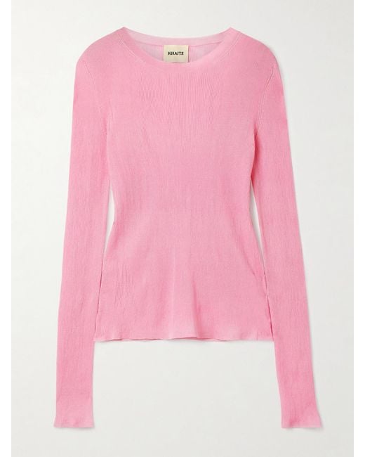 Khaite Pink Mosi Ribbed Silk Top