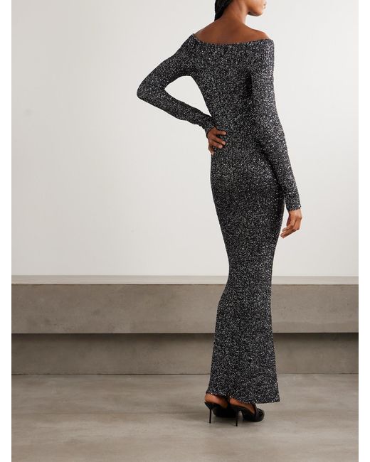 Stella McCartney Gray Off-The-Shoulder Sequined Recycled Knitted Gown