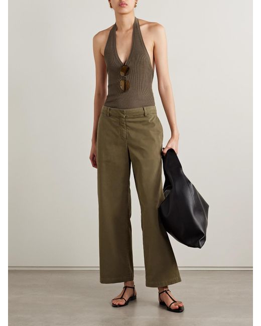 Nili Lotan Green Nohan Hose Mit Weitem Bein Aus Gebürstetem Twill Aus Einer Baumwollmischung