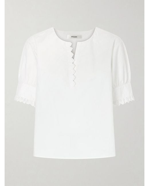 FRAME White Keepsake Popover Camp-Collar Cotton Blouse