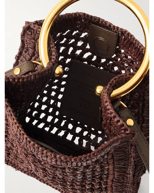 Chloé Purple Summer Banana Small Leather-Trimmed Woven Raffia Tote Bag