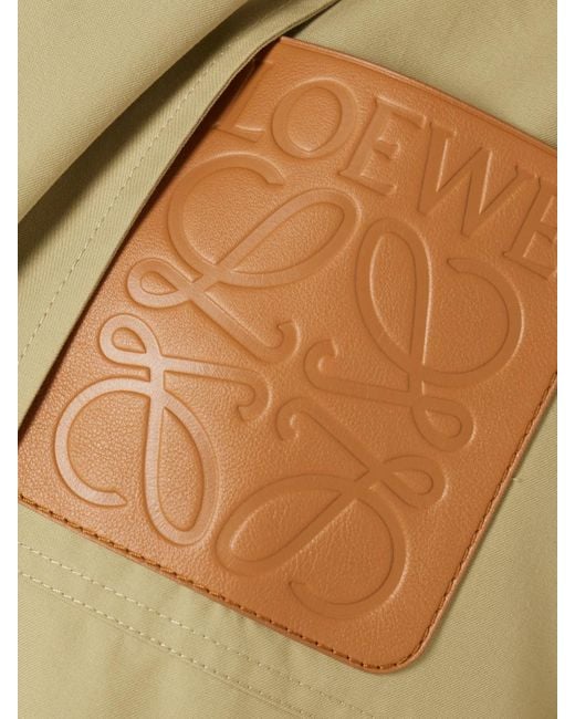 Loewe Natural Anagram Hooded Cutout Leather And Poplin-Trimmed Cotton-Gabardine Jacket