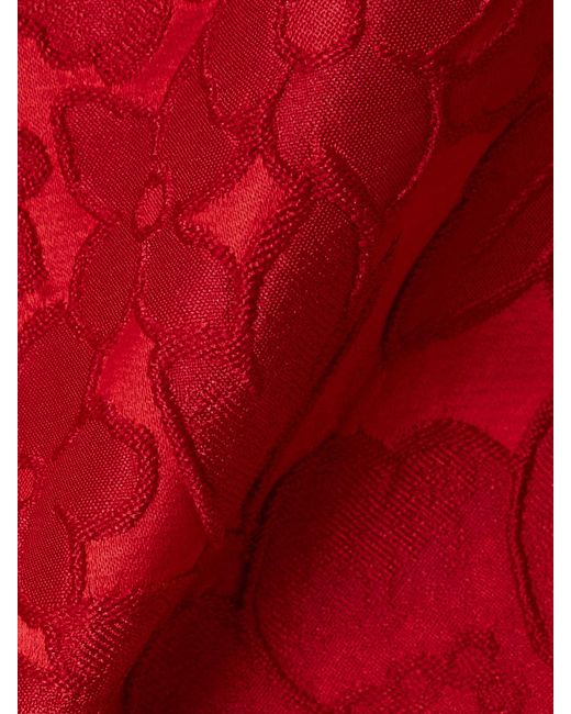 LaDoubleJ Red Satine Floral-Jacquard Matelassé Peplum Midi Dress