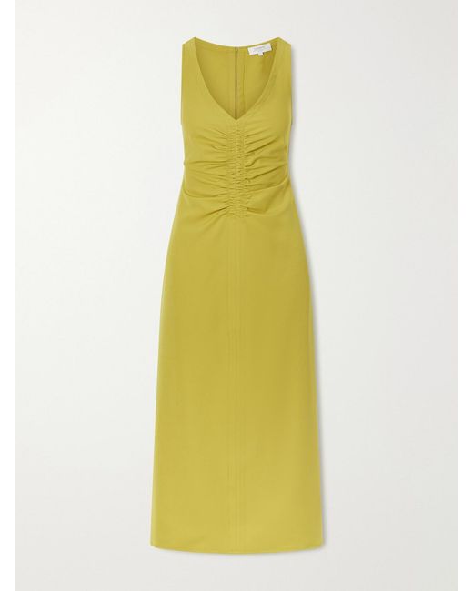 La Ligne Yellow Noemi Gathered Recycled-Crepe Midi Dress