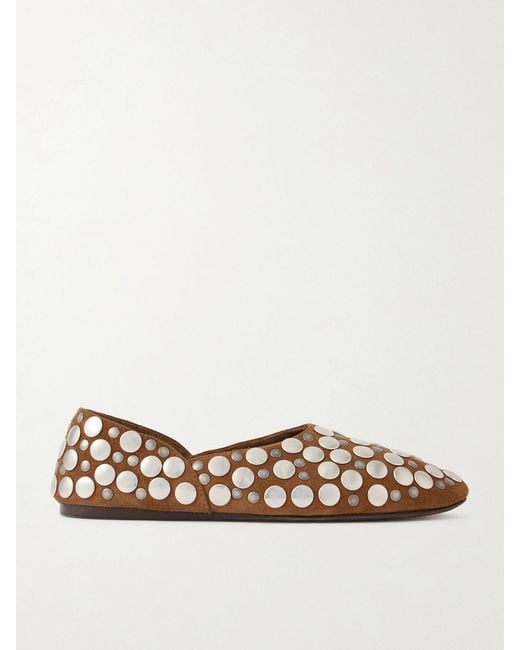 Khaite Natural Jane Studded Suede Flats