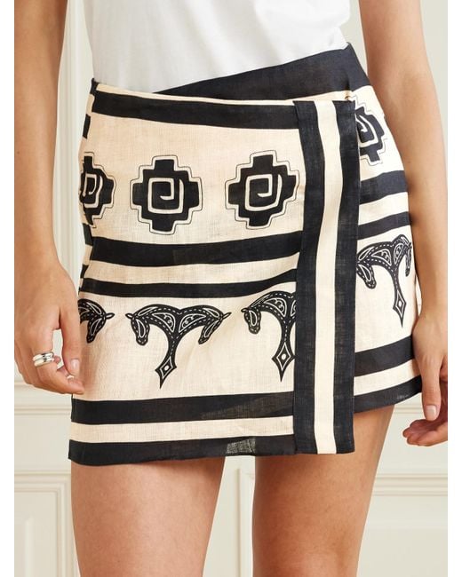 Johanna Ortiz Blue Roots Wrap-Effect Printed Linen Mini Skirt