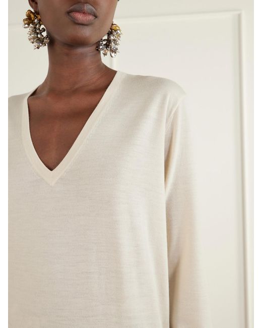 Dries Van Noten White Ribbed Merino Wool Sweater
