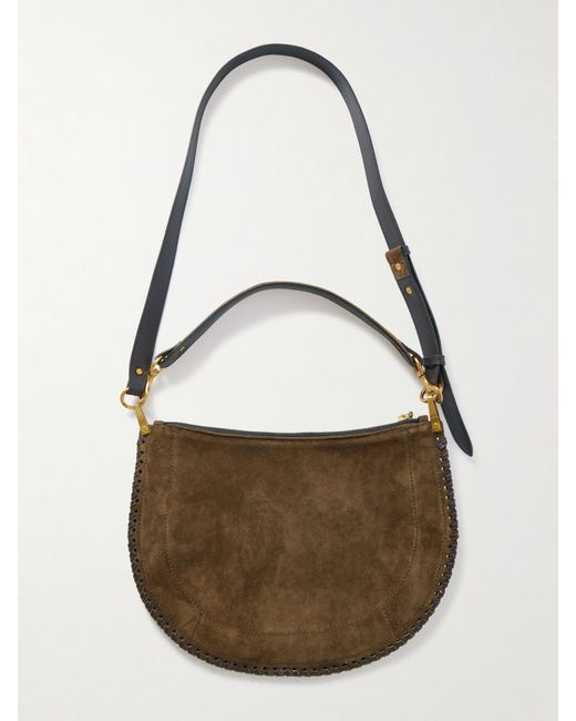 Isabel Marant Natural Oskan Soft Schultertasche Aus Veloursleder Mit Details Im Überwendlichstich