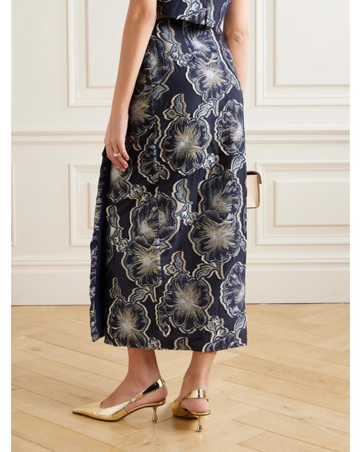 D'Estree Gray Vera Barocco Wrap-Effect Metallic Fil Coupé Midi Skirt