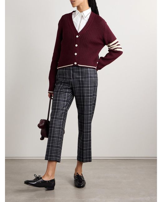 Thom Browne Gray Verkürztes Hemd Aus Baumwolloxford Mit Ripsbandbesätzen