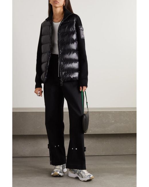 Moncler Black Ribbed Wool And Quilted Glossed-Shell Down Jacket