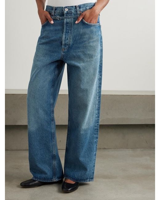 Agolde Blue Emmi Belted High-Rise Wide-Leg Jeans