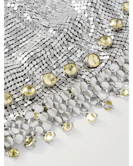 Rabanne White Fringed Crystal-Embellished-Tone Chainmail Hat