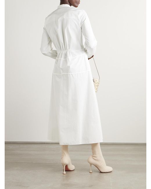 Jil Sander White Maxi-Hemdblusenkleid Aus Baumwollpopeline Mit Biesen