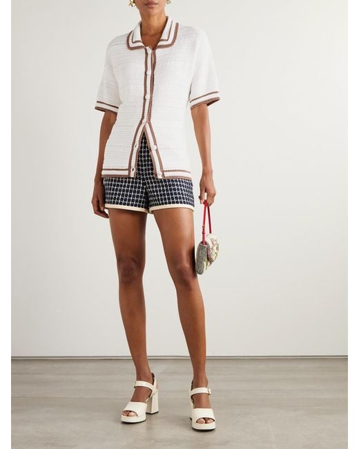 Veronica Beard White Striped Cotton Cardigan