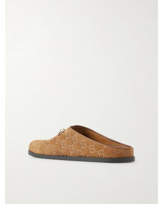 Gucci White Horsebit-Embellished Logo-Debossed Suede Slip-Ons