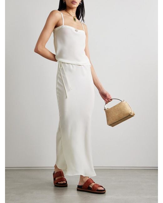 SARA CRISTINA White Ola Pearl-Embellished Recycled Crepe De Chine Midi Skirt