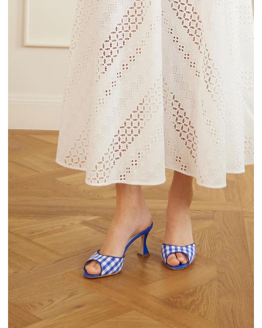 Manolo Blahnik Blue Jadara 70 Checked Woven Mules