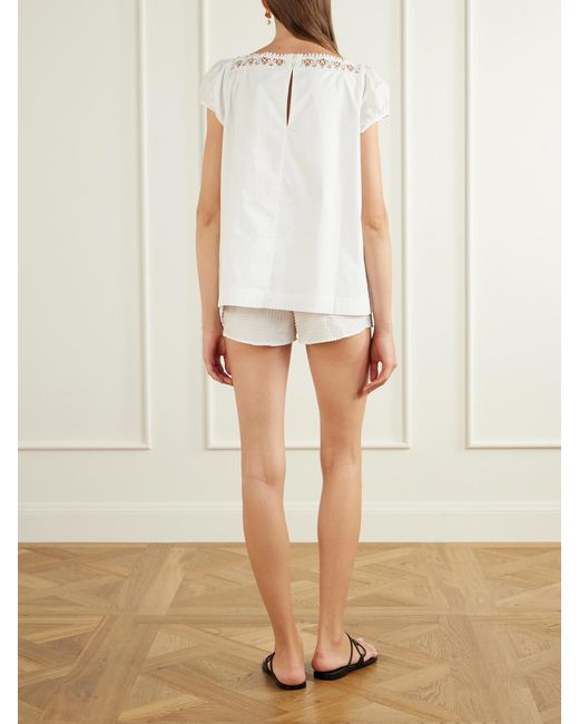 Posse White Veda Broderie Anglaise-Trimmed Organic Cotton-Poplin Top