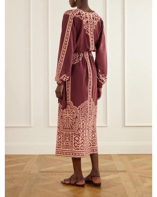 Johanna Ortiz Red Heatborne Printed Silk Wrap Maxi Dress