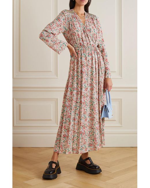See By Chloé Smocked Floral-print Crepe Midi Wrap Dress in Pink | Lyst  Canada