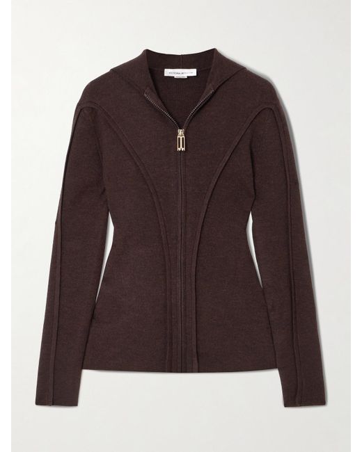 Victoria Beckham Brown Kapuzenjacke Aus Einer Merinowollmischung