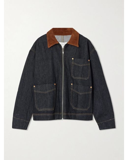SLVRLAKE Denim Blue Casey Suede-Trimmed Denim Jacket