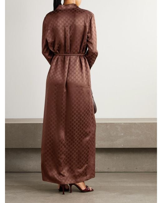 Gucci Brown Maxi-Hemdblusenkleid Aus Glänzendem Jacquard