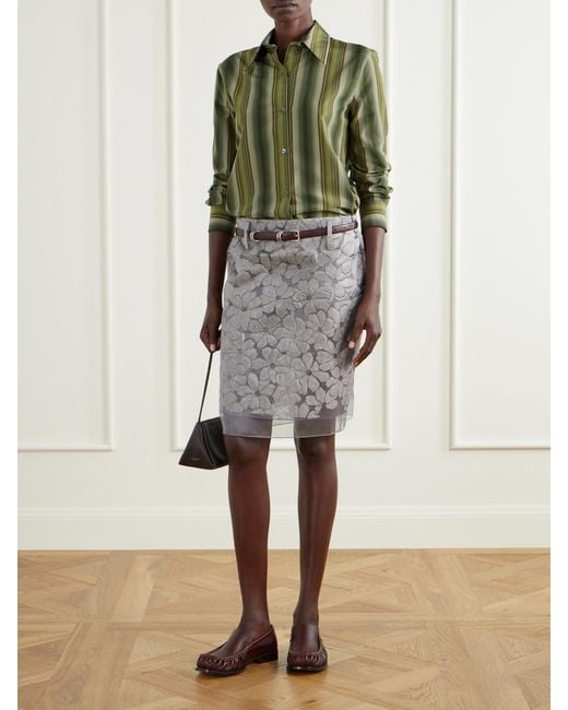 Marni Gray Tiered Floral-Appliquéd Organza Midi Skirt