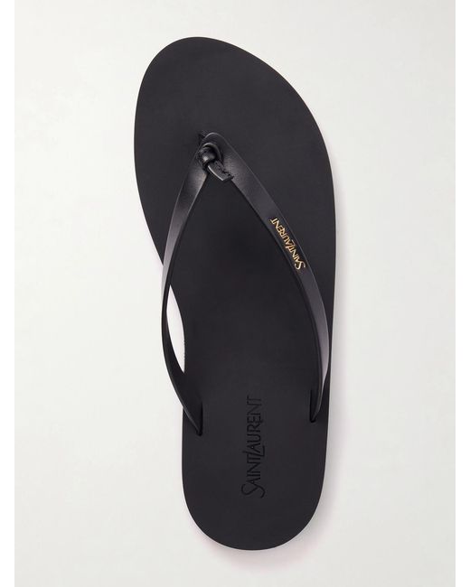 Saint Laurent Black Pool Leather Flip-Flops