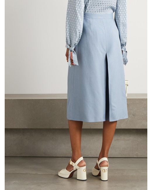 Valentino Garavani Blue Layered Canvas Wide-Leg Pants