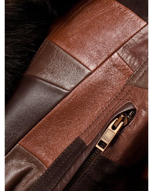 Chloé Brown Patchwork Leather And Shearling Jacket
