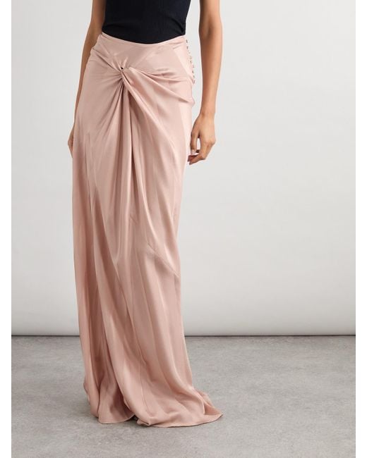 Dries Van Noten Pink Maxirock Aus Glänzendem Seiden-Jacquard Mit Twist-Detail Und Falten