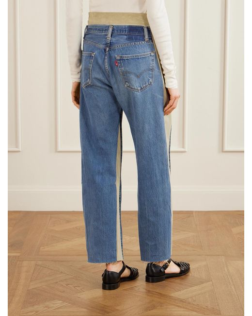 B Sides Blue Double Waistband Rework Suede-Trimmed Wide-Leg Jeans