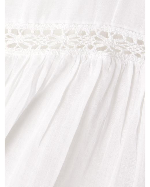 Isabel Marant White Gresia Bluse Aus Baumwoll-Voile Mit Biesen Und Häkelbesätzen