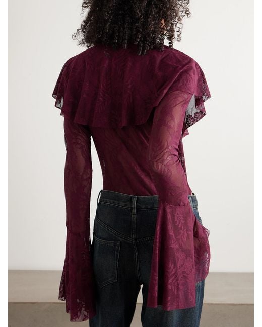 Norma Kamali Purple Body Aus Stretch-Spitze Mit Rüschen