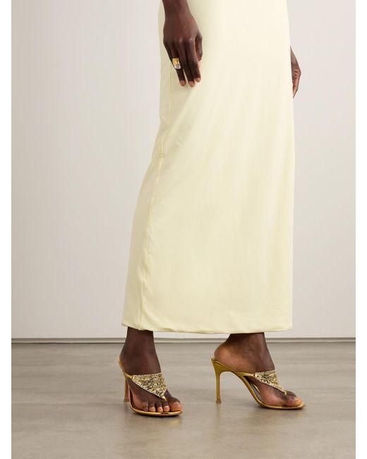 AMINA MUADDI Cameron Crystal-Embellished Chainmail And Metallic Leather Mules