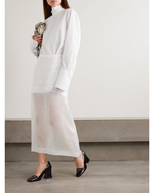 Dries Van Noten White Tie-Detailed Gathered Cotton-Poplin Shirt