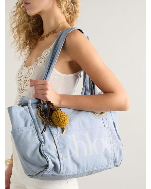 Chloé Plage Printed Cotton-Canvas Tote in Blue | Lyst