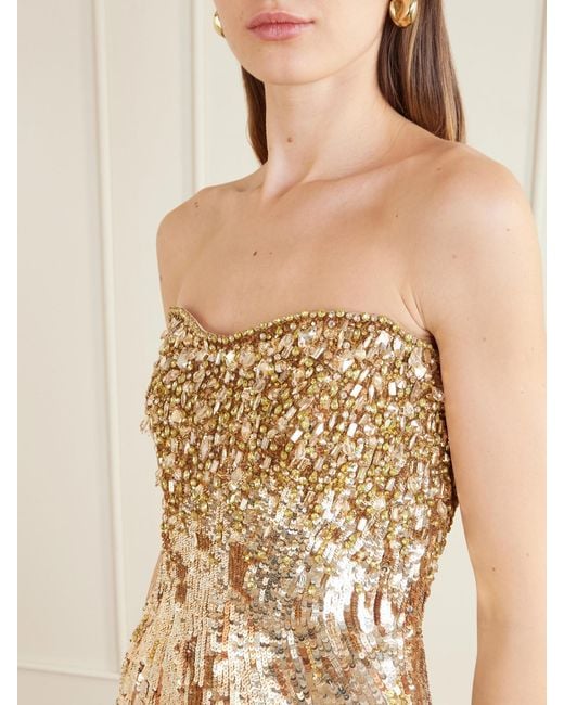 Jenny Packham Metallic Cesonia Strapless Sequined Chiffon Gown