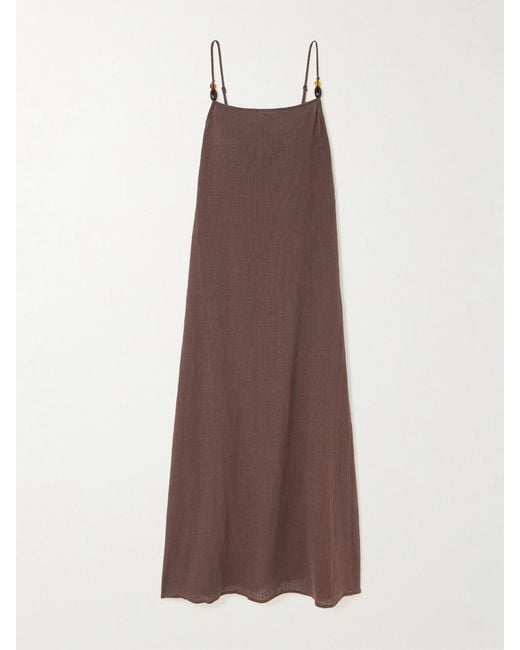 Staud Brown Laura Bead-Embellished Cotton-Gauze Maxi Dress